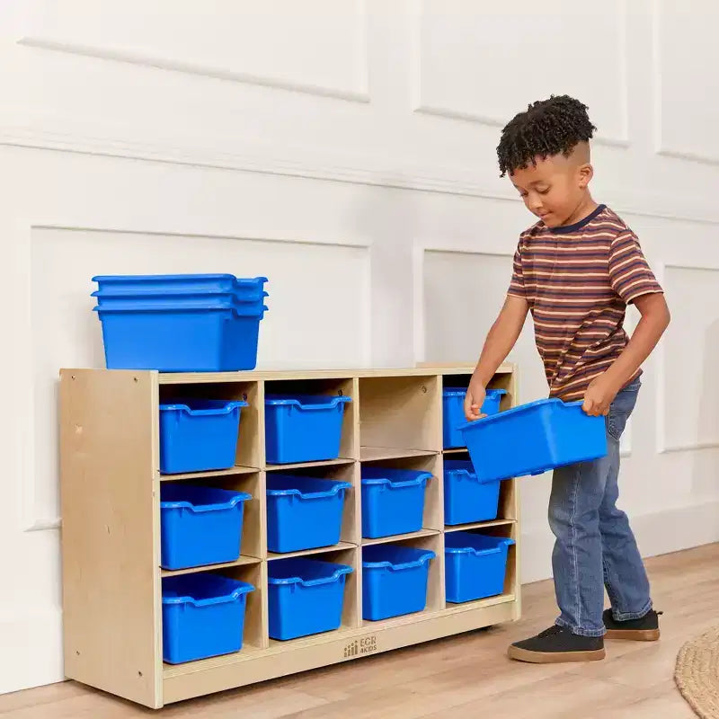 Cubby Mobile Tray Cabinet and 15 Scoop Front Bins, 3x4, Kids Furniture