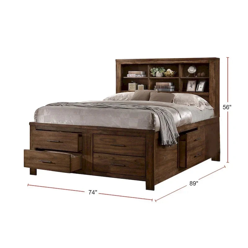 Bett mit 6 Schubladen unter dem Bett, Walnuss