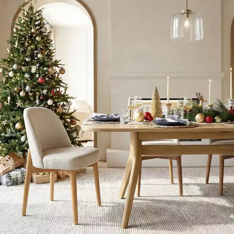 Ensemble de salle à manger 9 pièces pour 8 personnes, table extensible à piètement en tréteau avec chaises rembourrées à pieds en bois massif-Panipeachy