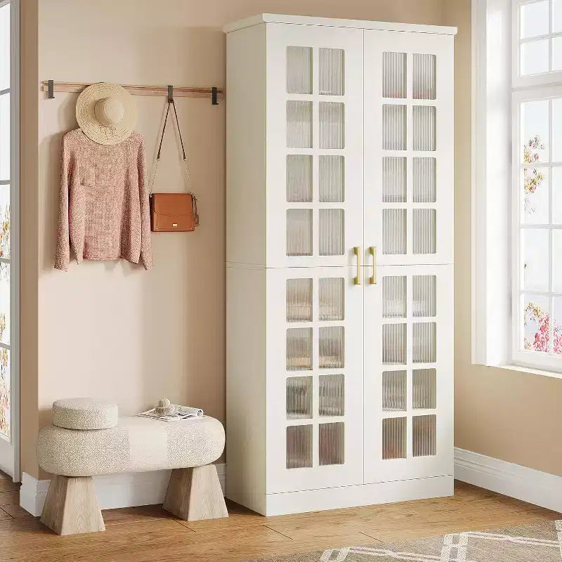 Lantine Tall Shoe Cabinet with Doors, 8-Tier Shoe Storage with Adjustable Shelves, Modern Shoe Rack Cabinet for Hallway, Closet, Living Room, White