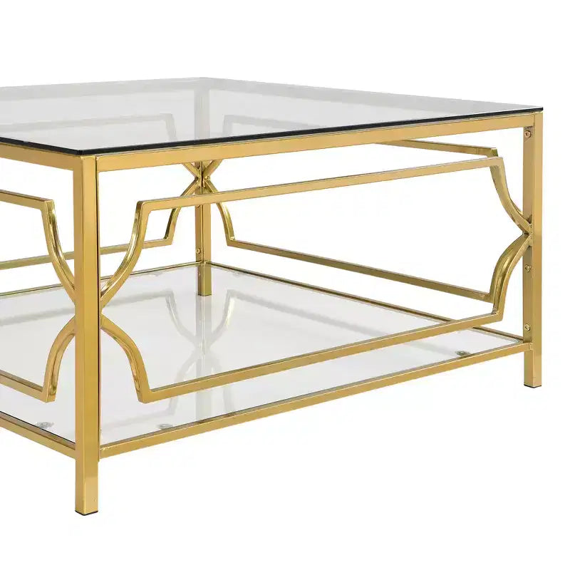 Merax Square Coffee Table with Black or Clear Glass Top and Two-Tier Display Shelf