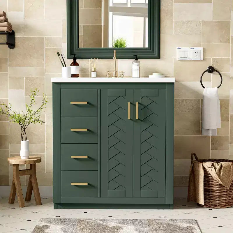 30-Zoll-Badezimmer-Waschtisch mit einem Waschbecken, Schrank und 3 Schubladen – Schwarz / Blau / Grün / Indigo / Weiß