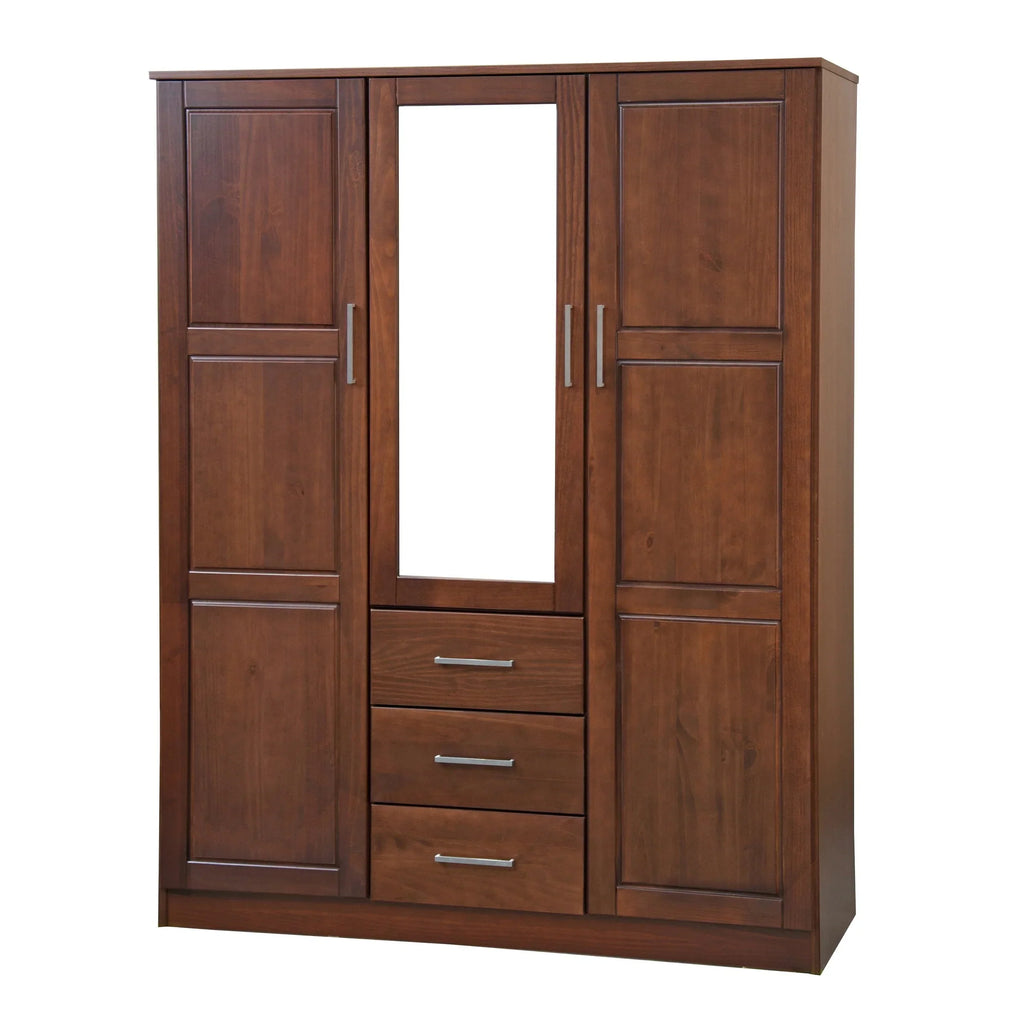 Palace Imports Cosmo 3-türiger Kleiderschrank aus 100 % Massivholz mit Türen aus Massivholz oder Spiegelglas