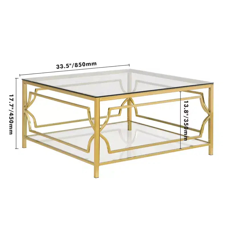 Merax Square Coffee Table with Black or Clear Glass Top and Two-Tier Display Shelf