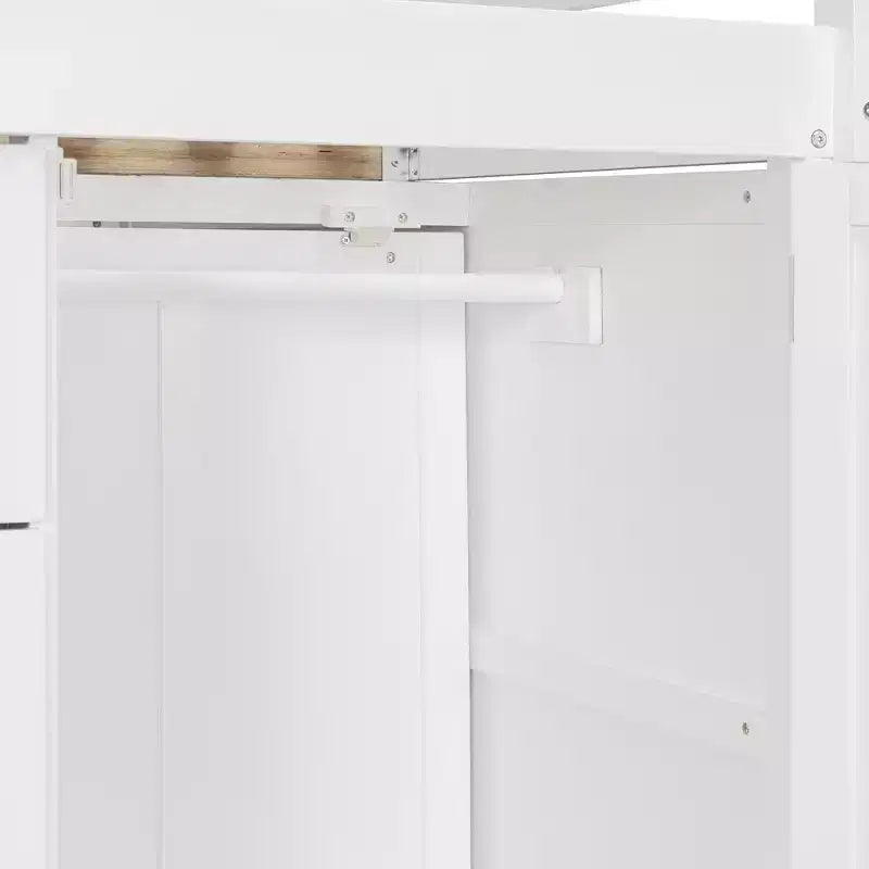 Full over Full Bunk Bed with Storage Wardrobe and Drawers, Full Size Wood Space-Saving Bunk Bed with Guardrail for Apartment, Bedroom