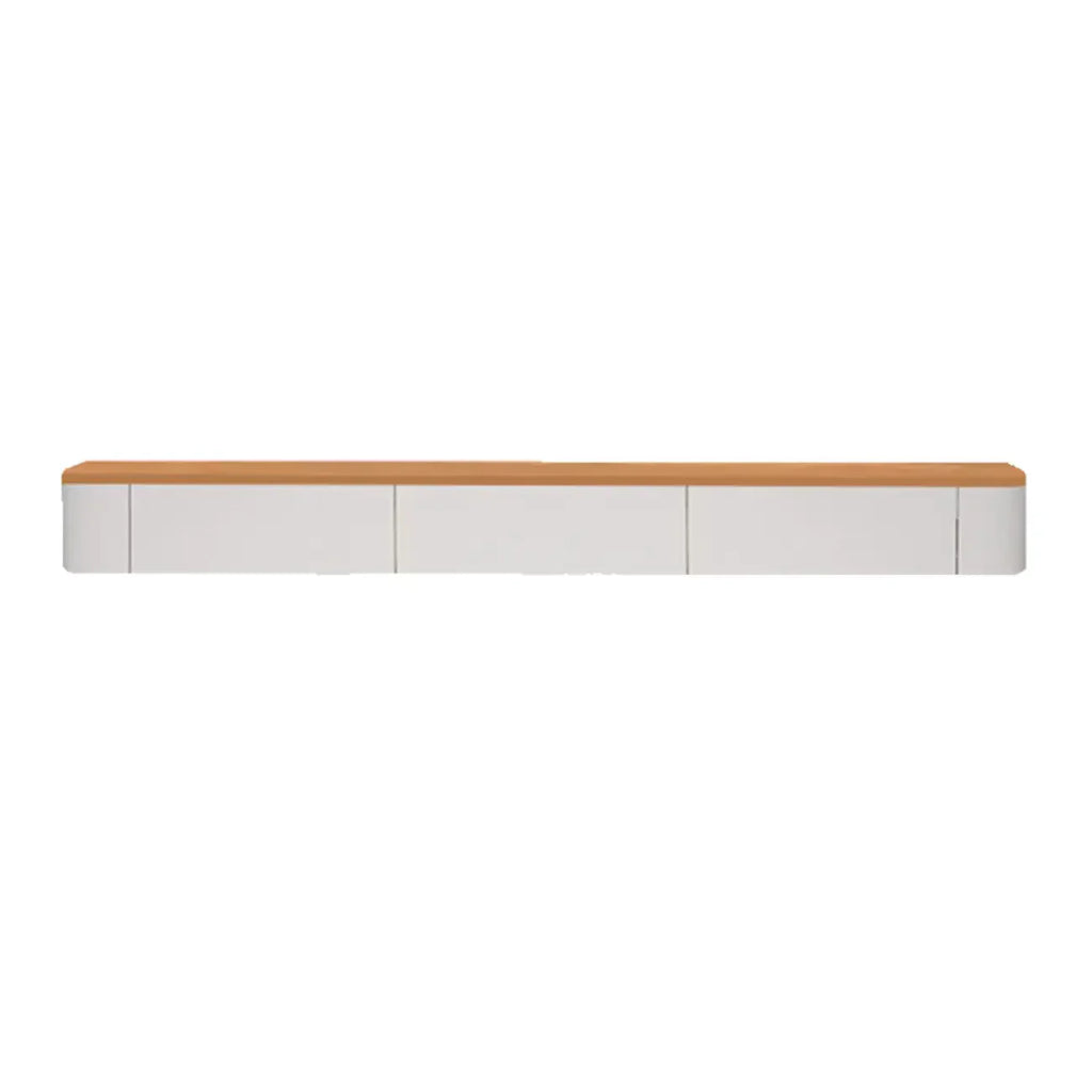 Meuble TV suspendu contemporain, long et blanc, en bois, avec tiroirs