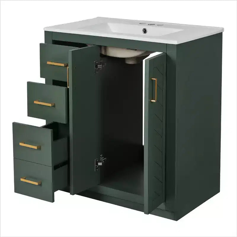 30 Single Sink Bathroom Vanity with Cabinet & 3 Drawers 鈥?Black / Blue / Green / Indigo / White