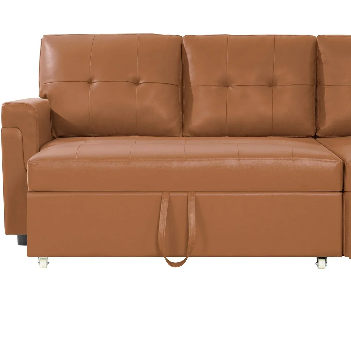 Divano componibile reversibile trasformabile con letto estraibile, chaise longue con contenitore nascosto e gambe resistenti