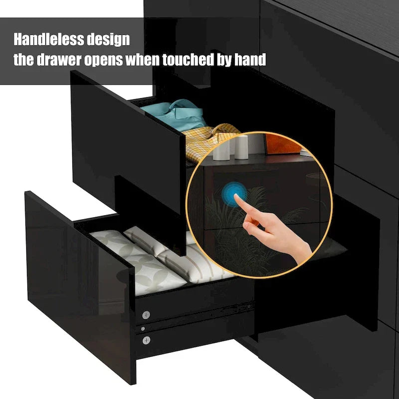 Meuble de rangement et commode à 9 tiroirs, armoire colonne organisatrice pour chambre avec éclairage
