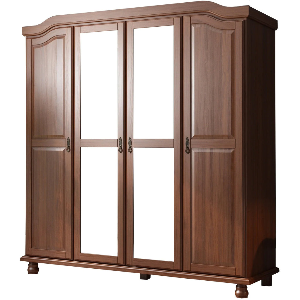 Palace Imports Kyle 4-türiger Kleiderschrank aus 100 % Massivholz mit Türen aus Massivholz oder Spiegelglas