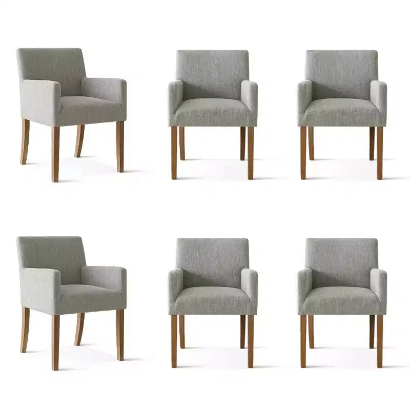 Set of 6 Upholstered Dining Chairs with Arms, Modern Linen Armchairs with Wooden Legs, Accent Chairs for Dining Room, Living Room - Panipeachy