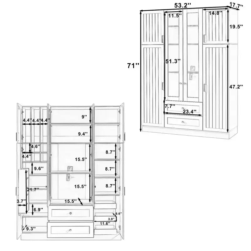 Dispensa da cucina indipendente Whisen alta 71'', grande mobile contenitore per sala da pranzo con credenza e buffet a 6 ante, ripiani regolabili