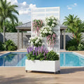 Jardinière rectangulaire blanche en fer forgé MAYEERTY avec treillis (Harold Wide-Narrow B à persiennes), 72 x 35 x 16, décoration de jardin en 5 pièces pour intérieur et extérieur
