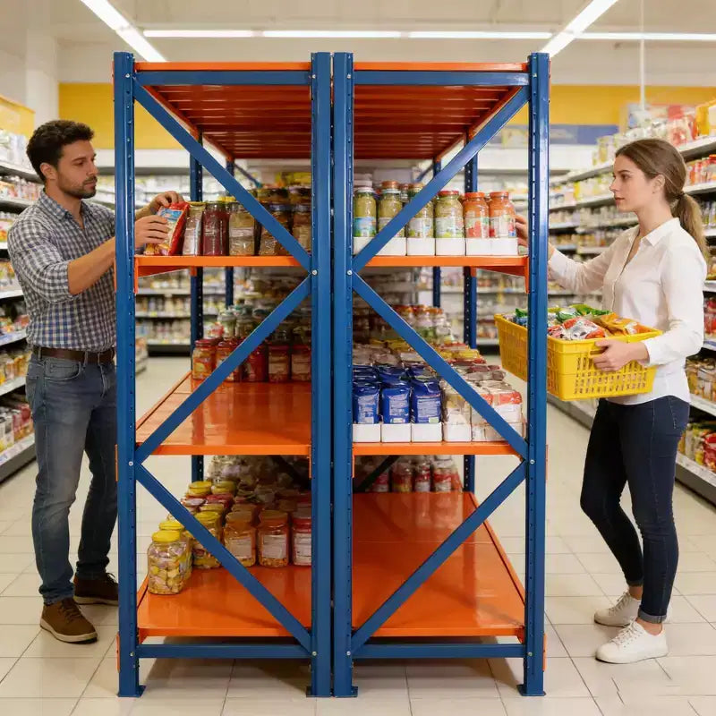 VIYET Heavy Duty Garage Shelves, 4-Tier 4400LBS Capacity Adjustable Metal Shelving, Blue&Orange Industrial Storage for Commercial Store/Tools/Gym