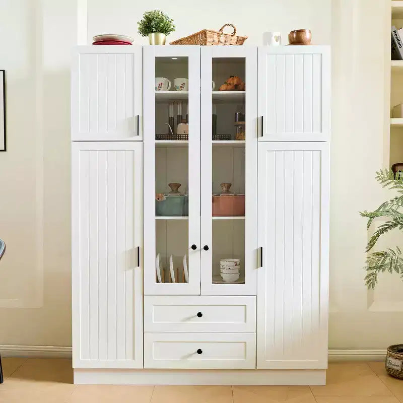 Dispensa da cucina indipendente Whisen alta 71'', grande mobile contenitore per sala da pranzo con credenza e buffet a 6 ante, ripiani regolabili