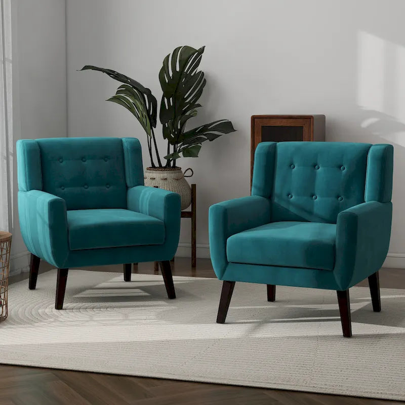 Set van 2 fluwelen accentstoelen voor de woonkamer, gestoffeerde fauteuils