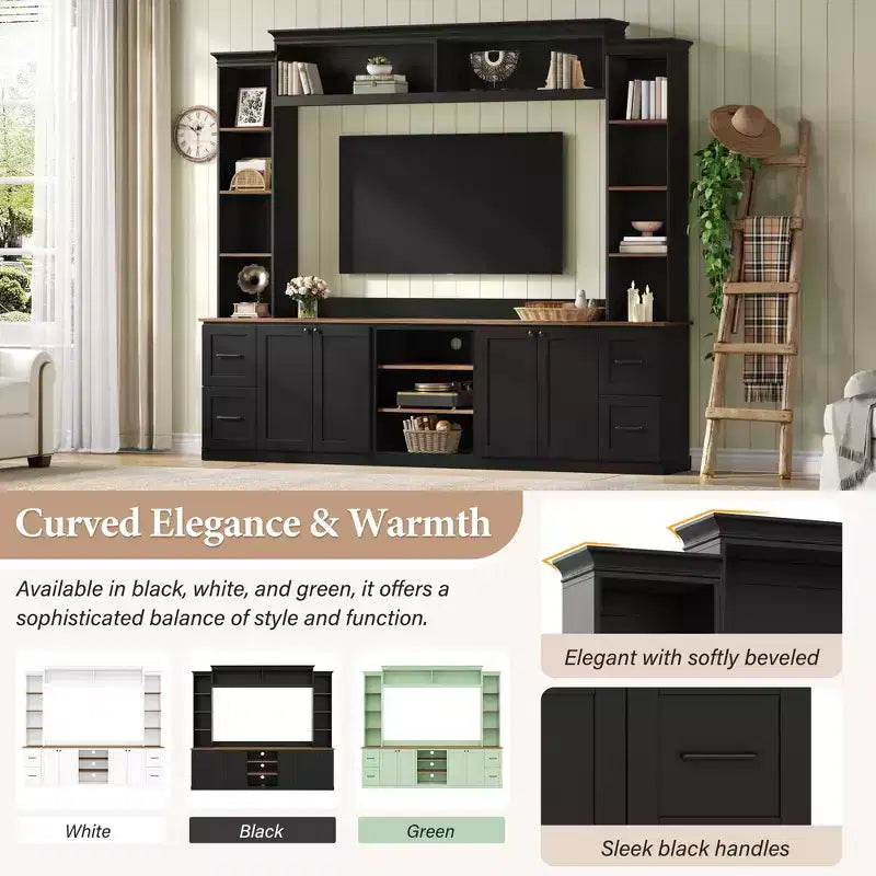 ModernLuxe 4-in-1 Farmhouse Entertainment Center Wall Unit, Fits TVs Up to 70, TV Stand Media Console w/ Adjustable Shelves & Drawers