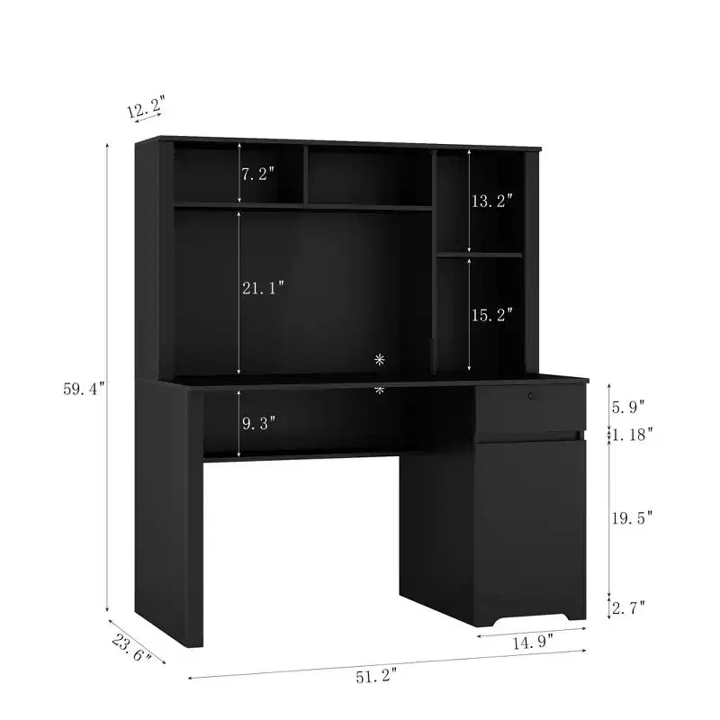 51.18IN Modern Computer Desk with Hutch and Bookshelf, Office Desk with Ample Storage, Writing Desk for Study, Reading Room