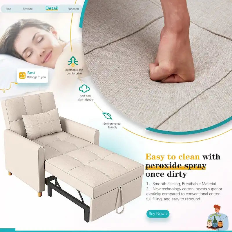 Sillón sofá cama 3 en 1 AECOJOY con almohada y respaldo convertible