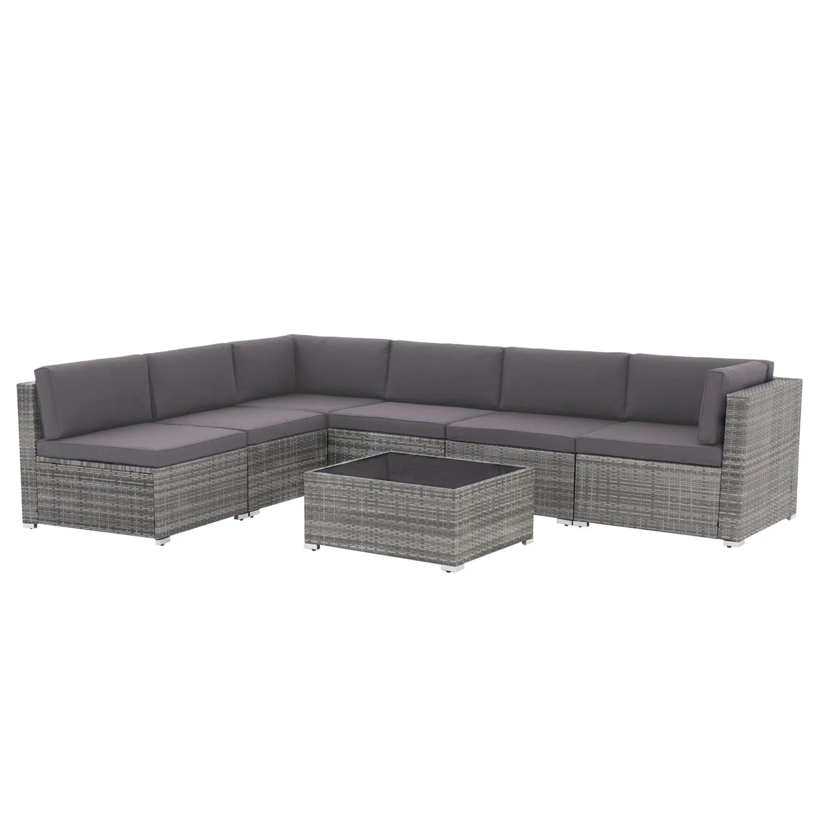 7-teiliges Outdoor-Sitzgruppen-Set aus Korbgeflecht und Stahl mit Polsterung