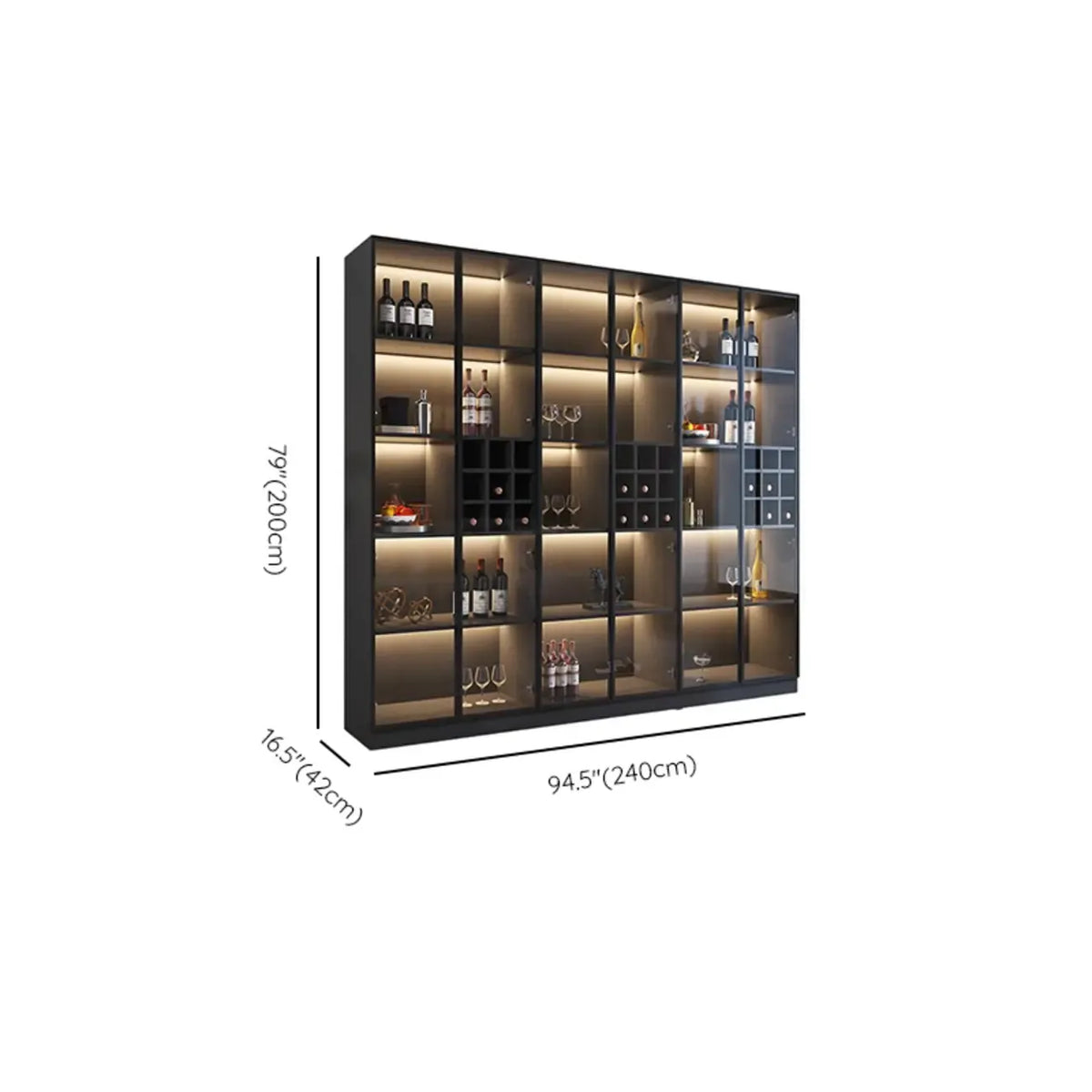 Minimalistischer schwarzer Weinschrank aus Holz mit Glastür