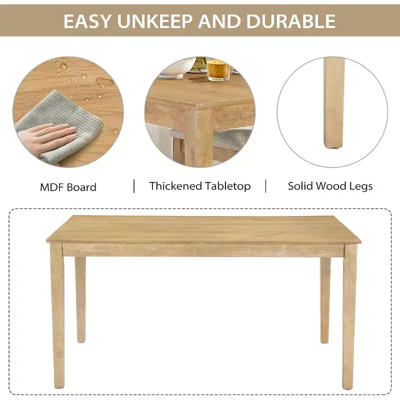 Set da pranzo Zevemomo da 7 pezzi in legno massello con 6 sedie imbottite, set tavolo e sedie salvaspazio per sala da pranzo e cucina, colore legno naturale