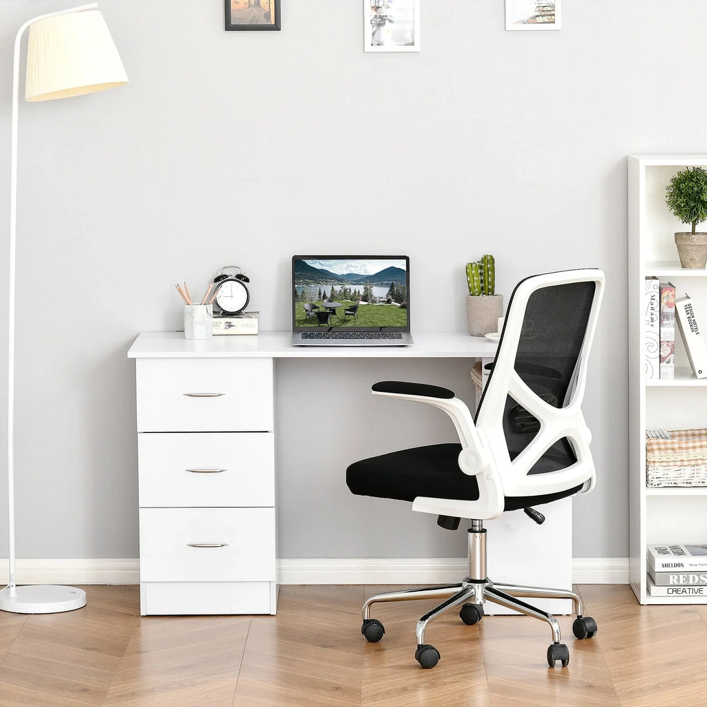 Scrivania HOMCOM 47 con libreria, moderna, per home office, tavolo da scrittura e postazione di lavoro con 3 cassetti e ripiano contenitore - bianca