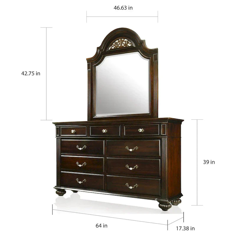 Vame-perinteinen 2-osainen lipasto- ja peilisetti, 9 laatikkoa, Furniture of America