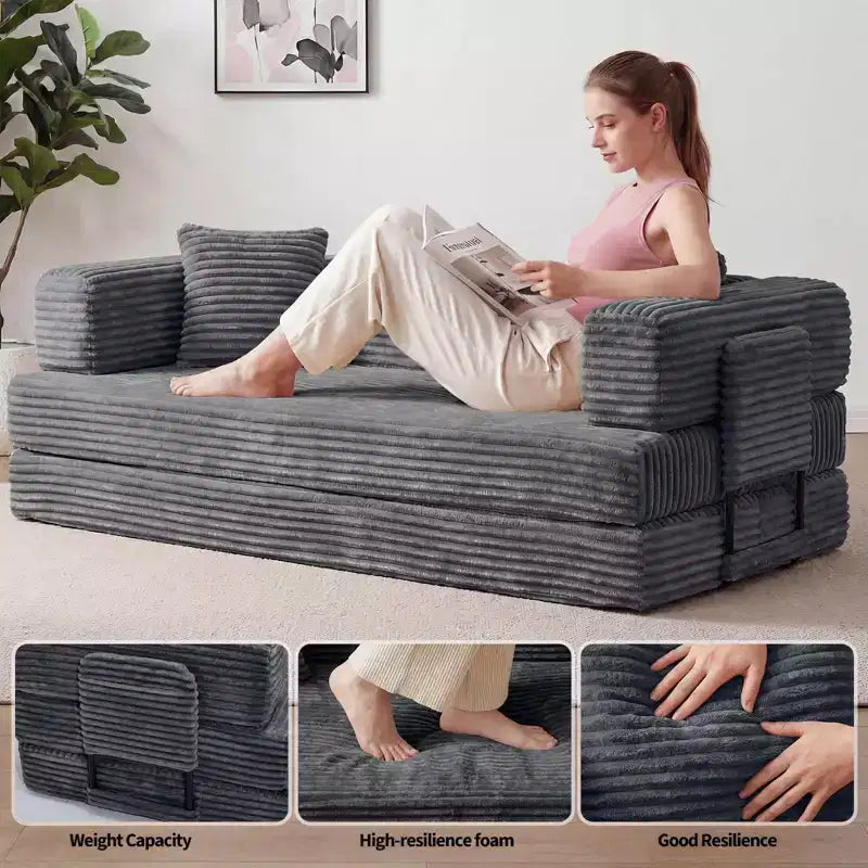 Sofá cama convertible 5 en 1 de 80,7, de pana, soporta 1200 lb, sin ensamblaje