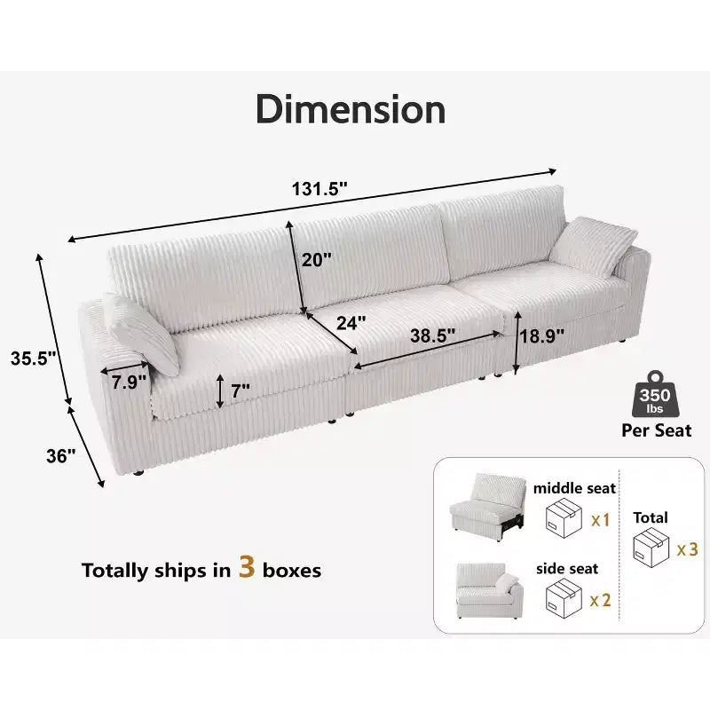 Canapé sectionnel modulaire en velours côtelé Dyonery avec housses lavables