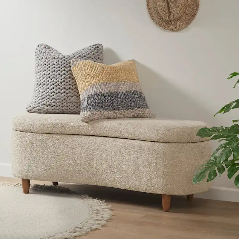 INK+IVY Bailey Sitzbank mit taupefarbenem Bouclé-Bezug und aufklappbarer Sitzfläche