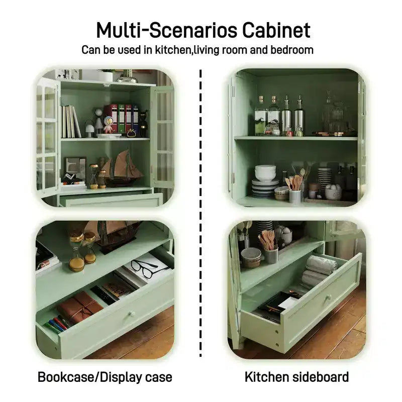 Storage Cabinets, Wooden Floor Cabinet with 1 Drawer and 2 Glass Doors, Farmhouse Sideboard Buffet Cabinet with Storage for Living Room
