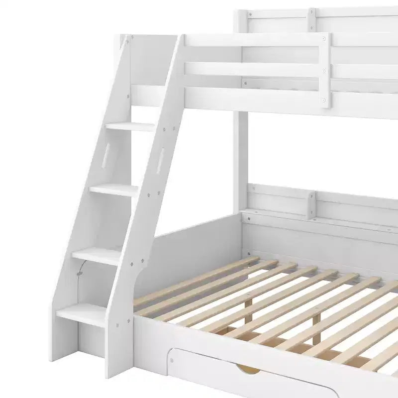 Twin over Full Bunk Bed with Storage, LED Lights & Charging Station, Wood Bunked Bed Beside Shelves for Kids & Teens