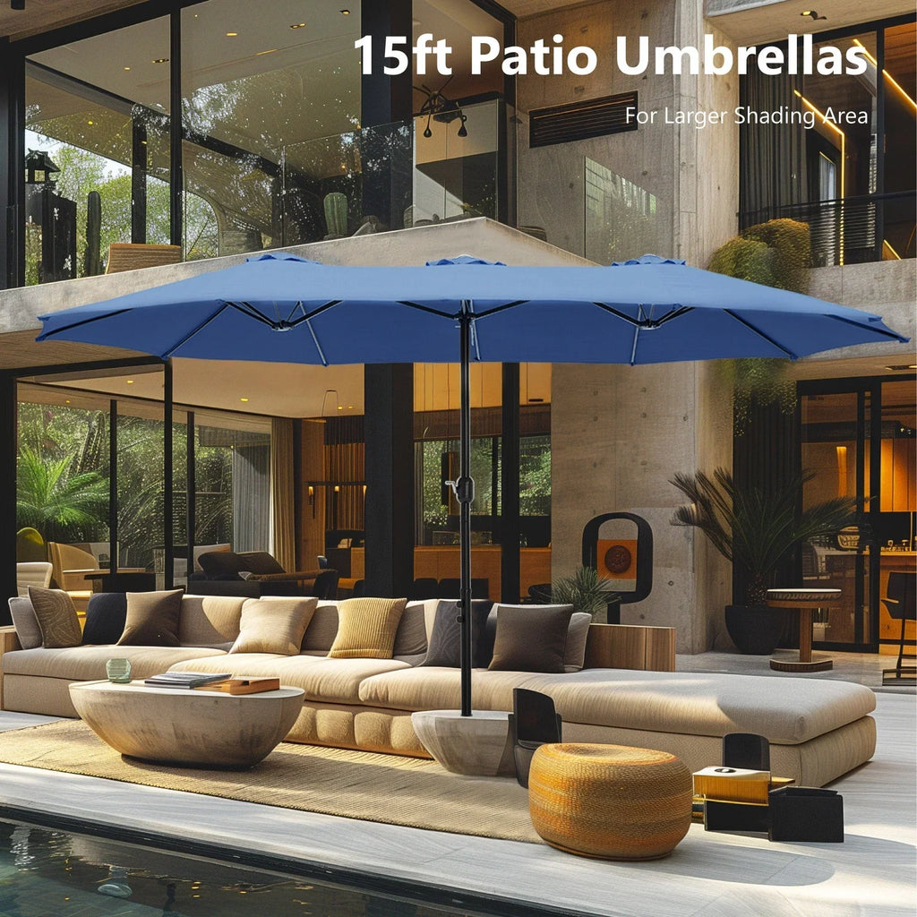 MAISON ARTS dubbele parasol voor terras, 15 ft, extra groot, tweepersoons, inclusief voet