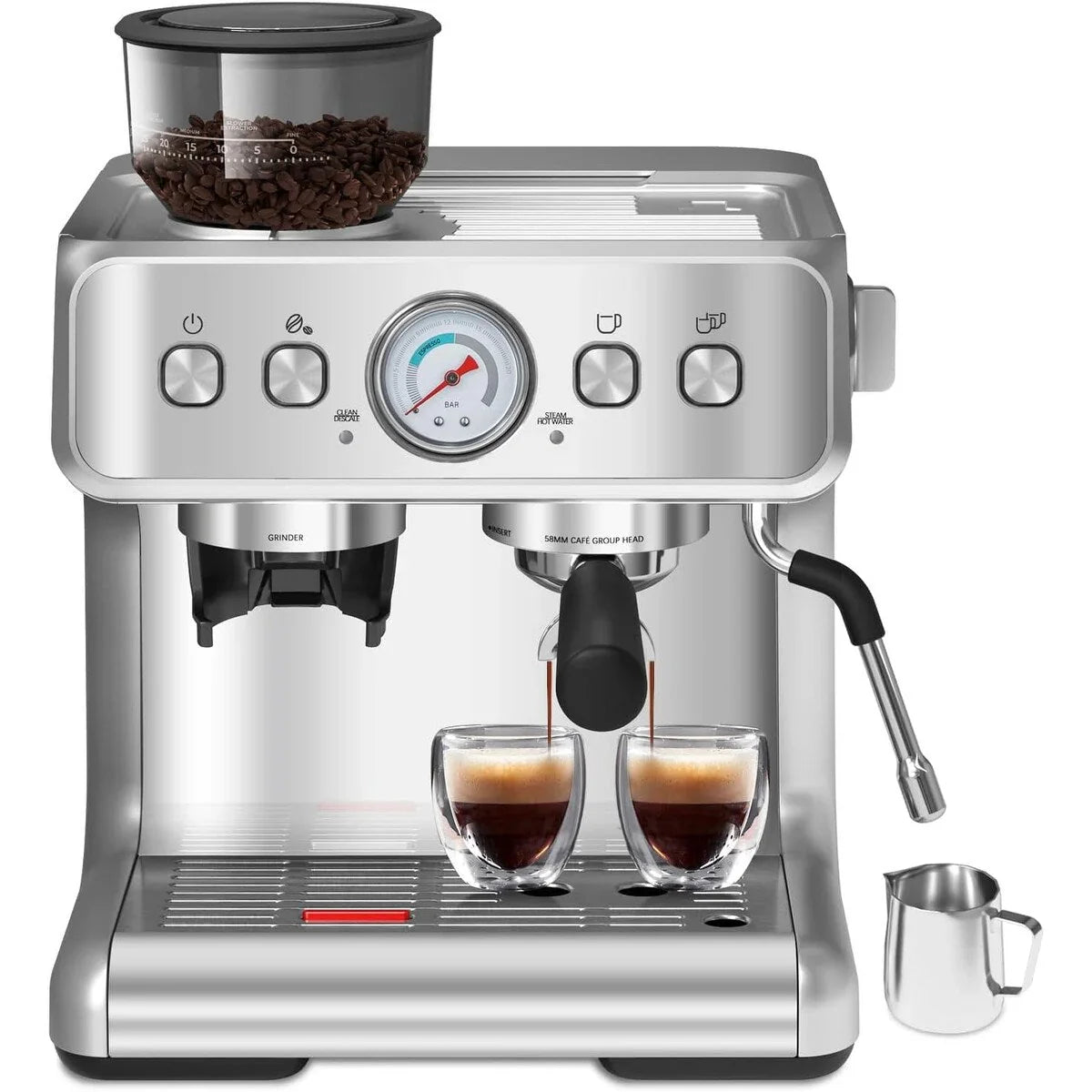 Halfautomatische koffiemachine met intelligente temperatuurregeling en heetwaterfunctie, 30 maalstanden