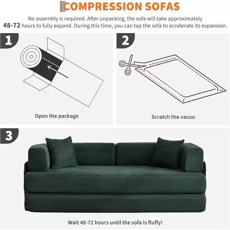 5-in-1-Schlafsofa, 78,8 Zoll, modulares Corduroy-Schlafsofa mit stabilem Rahmen, vielseitiger Futon für kleine Räume, Wohnzimmer und Gästezimmer