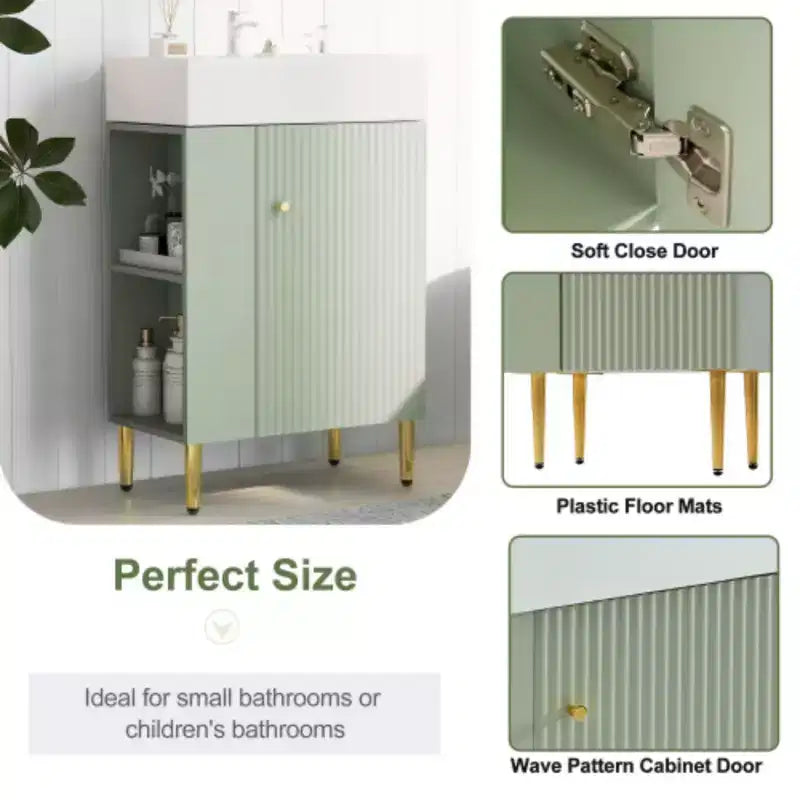 Meuble-lavabo de salle de bains blanc de 21,6, ensemble meuble, meuble de rangement de salle de bains, lavabo simple en céramique, rangement à gauche