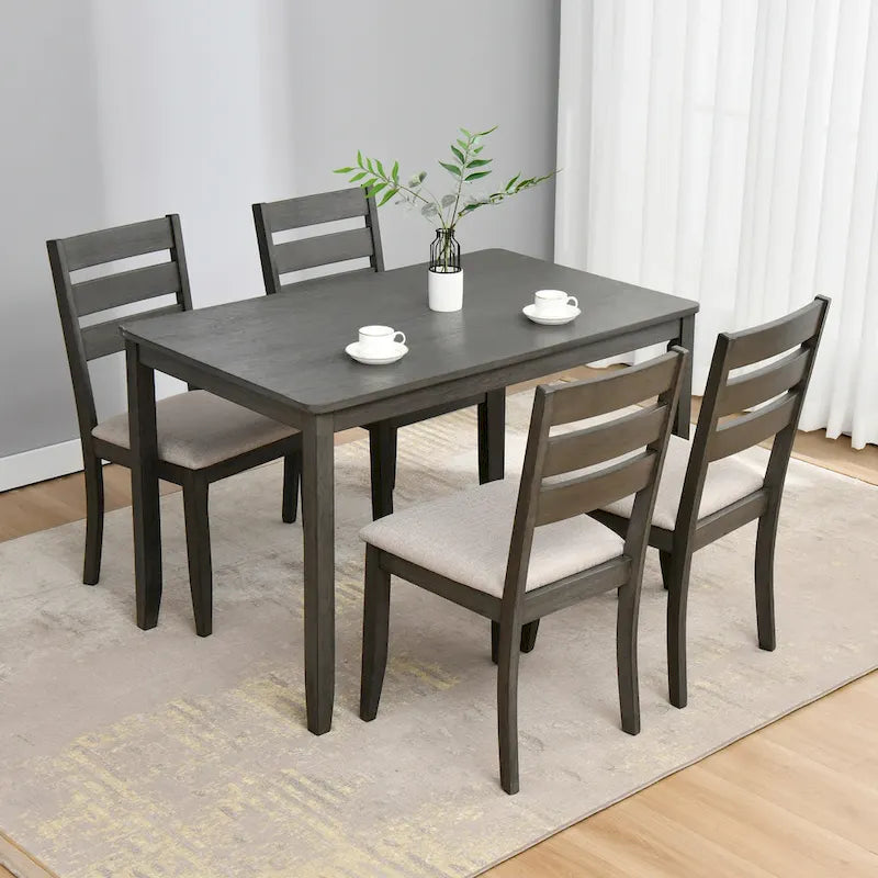 Juego de comedor de 5 piezas de madera maciza de 47 L (1 mesa + 4 sillas con respaldo de listones)