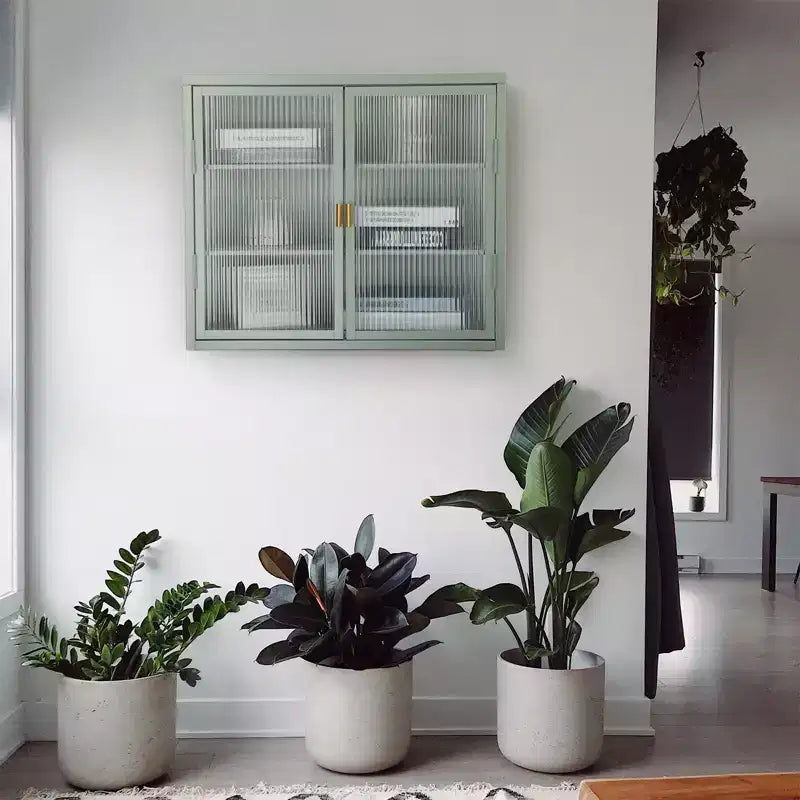 Armoire murale à double porte vitrée avec espace de rangement généreux, portes amovibles, étagères et coffre de rangement pratique pour les outils