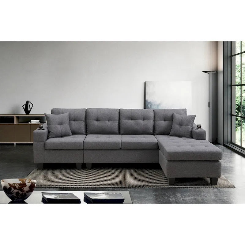 Modulaire hoekbank voor de woonkamer met L-vormige chaise longue en bekerhouder