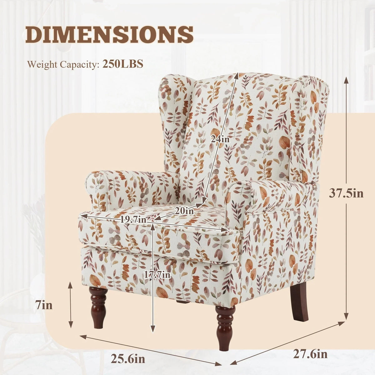 Erommy moderner Akzentstuhl, Hochlehner, gepolsterter Stoff-Einzelsessel mit Knopfdetails und Holzbeinen fürs Wohnzimmer