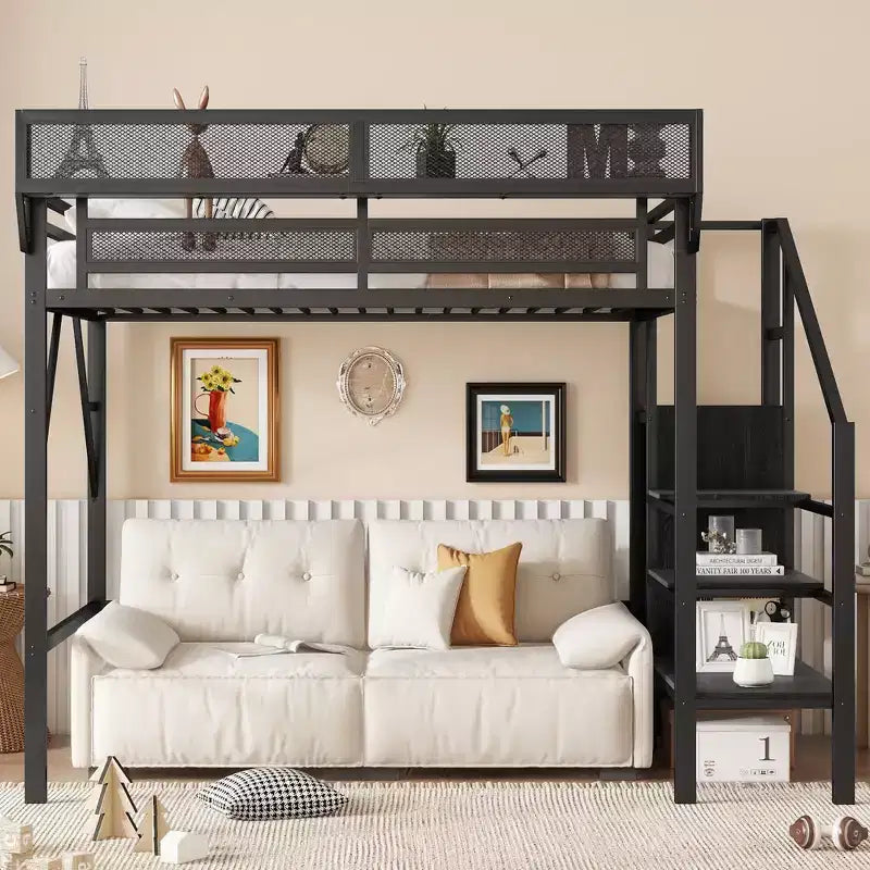 Okak hoogslaper van 239 cm voor een eenpersoonsbed met kledingkast, eenpersoonsbed met opbergplanken en mand, bedframes voor slaapkamer en studentenhuis