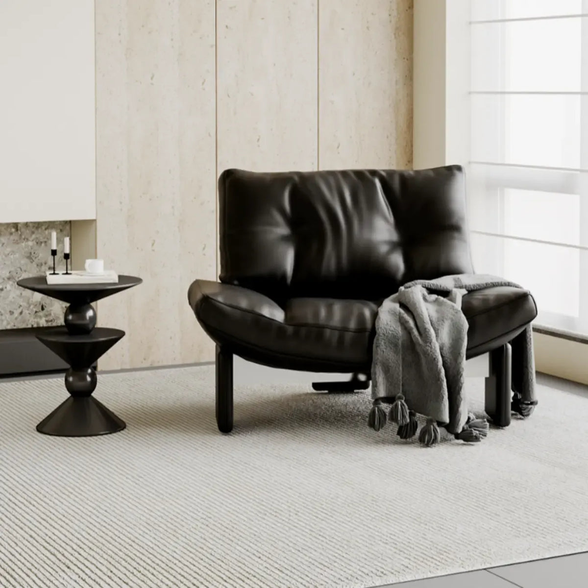 Contemporary Black Tufted Armless Chenille Accent Chair