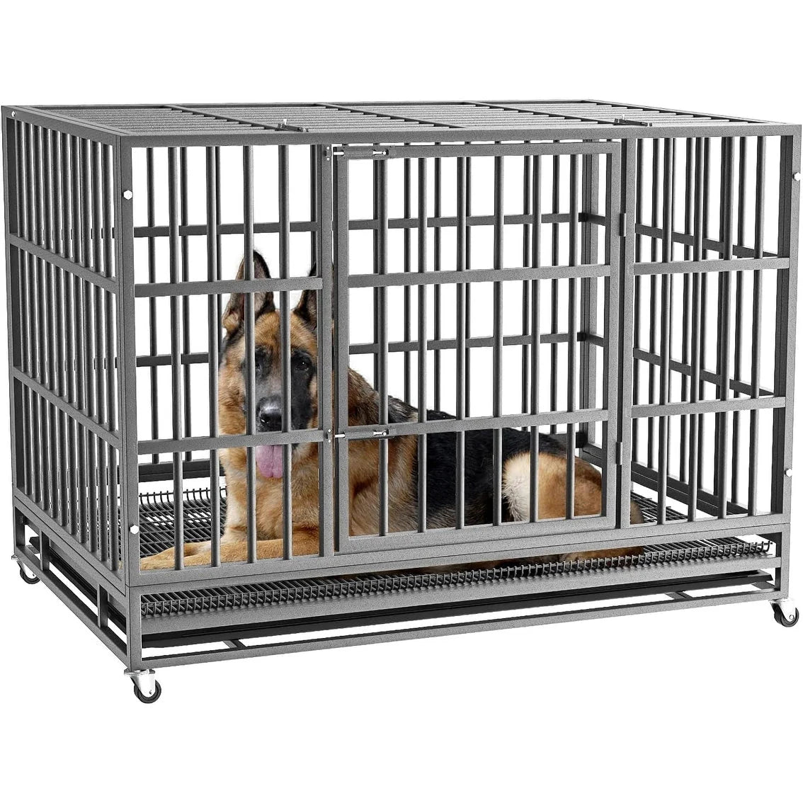 Jaula para perros BOSSIN de alta resistencia e indestructible, de 48/38 pulgadas, jaula a prueba de escapes con ruedas bloqueables