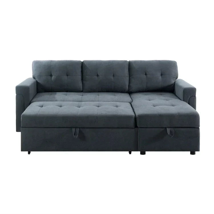 Divano componibile reversibile trasformabile con letto estraibile, chaise longue con contenitore nascosto e gambe resistenti