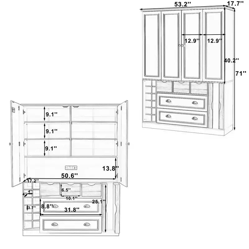 Despensa de cocina independiente Whisen de 71'' de altura, armario grande de almacenamiento para comedor con aparador, 4 puertas plegables, estantes y botelleros