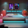 Lit deux places avec rangement hydraulique, LED et USB, tête de lit rembourrée, sans sommier tapissier, montage facile
