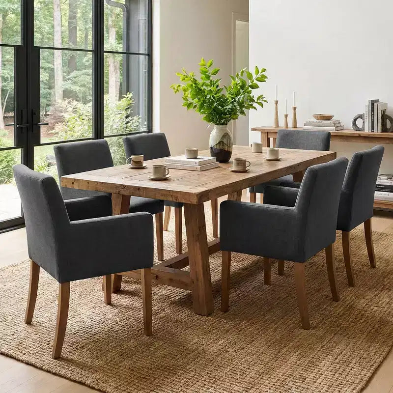 Set di 6 sedie da pranzo imbottite con braccioli, poltroncine moderne in lino con gambe in legno, sedie decorative per sala da pranzo e soggiorno - Panipeachy
