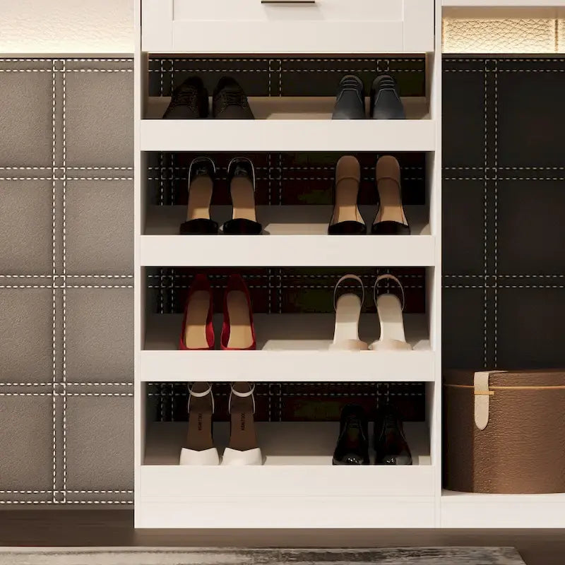 Penderie d'angle avec 2 tringles, porte-pantalons et organisateur de rangement pour chaussures