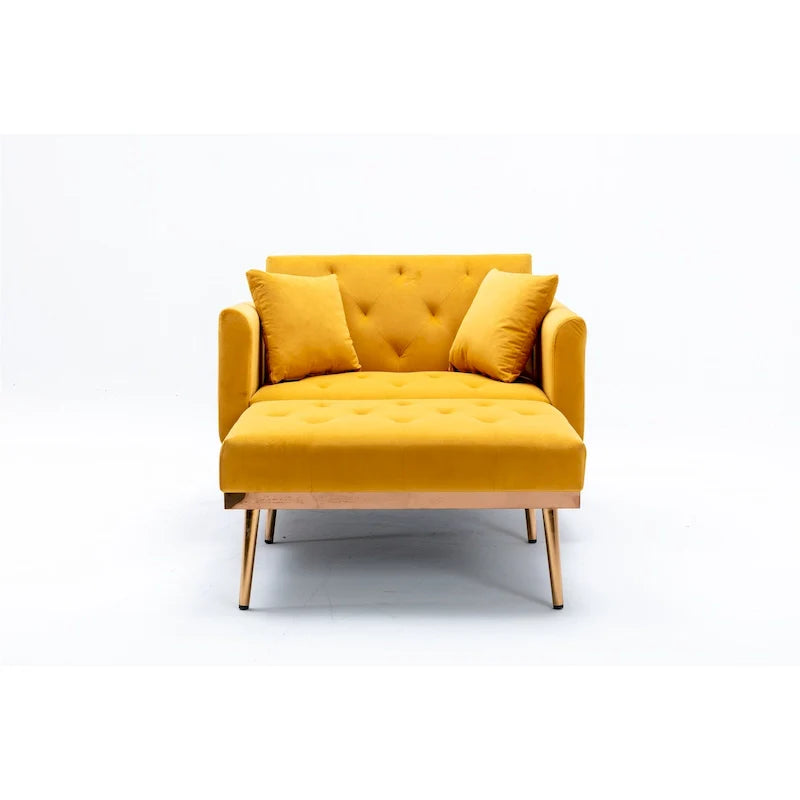 Velvet Upholstered Tufted Living Room Sleeper Sofa Chair With Rose Golden feet